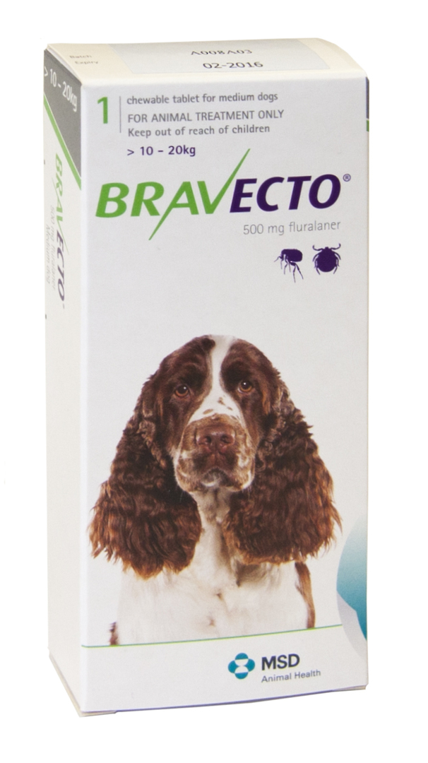 Bravecto  Chewable Flea & Tick  Treatment for Medium Dogs (Green 10 - 20kg) image 0